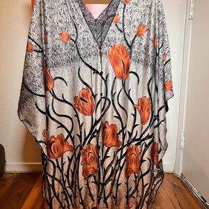 Chic Floral Women's Wrap in Orange and Black